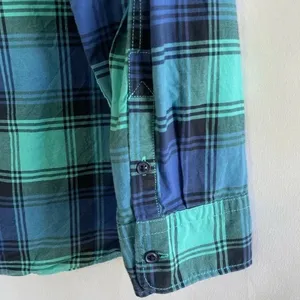 Gap Plaid Lived-In Cotton Long Sleeve Button Down Shirt Blue Aqua Size XL thumbnail 9