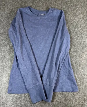 Quince Women Blue Organic Cotton Slub Long Sleeve Crew Neck Tee XS Vertical Seam thumbnail 1
