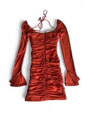 NWOT Hello Molly Rust Red Ruched Long Sleeve Mini Dress Small thumbnail 5