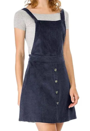 Allegra K Women's Corduroy Button Front A-Line Bib Overall Pinafore Dress thumbnail 1