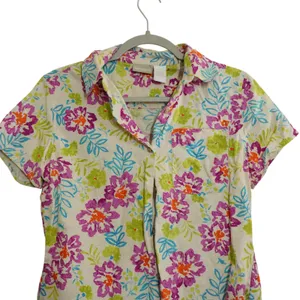Fieldgear Womens Linen Blend Floral Button Up Shirt Short Sleeve Tropical Small‎ thumbnail 2