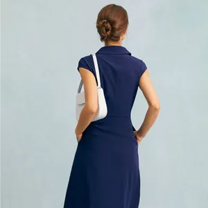 RIHOAS The Navy V Neck Button Cap Sleeve Midi Dress XS 22 thumbnail 4