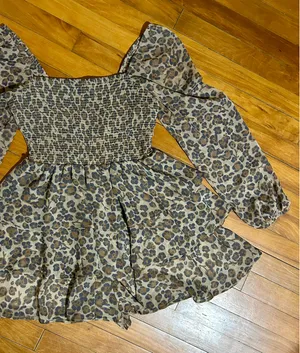 Express Leopard Print Romper | S | Tiered Ruffle Skirt thumbnail 1