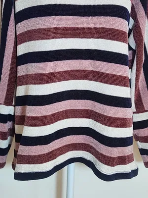 Chenault Pink and Navy Striped Chenille Pullover Size Large thumbnail 3