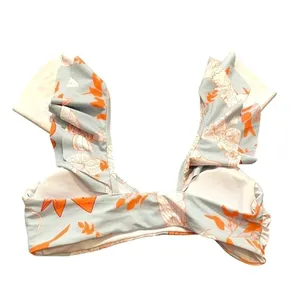 Womens Size Medium Bikini Top Light Blue White Orange Floral Birds Ruffle Straps thumbnail 5