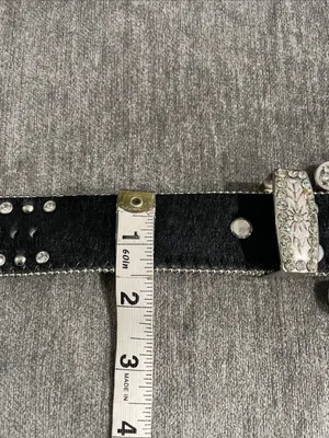 Western Leather Black Calf Hair Studded Rhinestone Embellished Statement Belt thumbnail 4