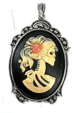 Metal Gothic Lolita Skull Cameo pendant resin cameo antique Goth Skeleton thumbnail 1