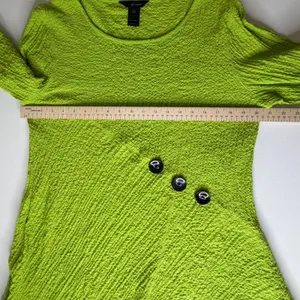 Ali Miles Womens‎ Lime Green Textured Button Accent Roll Tab Sleeve Tunic Top L thumbnail 9