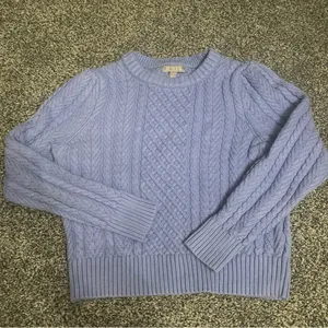 J. Crew Purple Cable Knit Long Sleeve Pullover Sweater M thumbnail 2