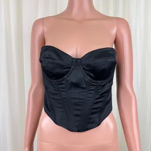Women's White Fox Strapless Corset Bustier Longline Bra Top Sz Medium Black thumbnail 4