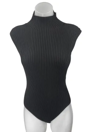 Zara Women's Black Rib Knit Short Cap Sleeve Turtlenneck Sweater Bodysuit Top 2 thumbnail 1