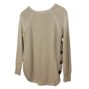 RD Style Knit Cotton Blend Cream Buttons Crew Neck Pullover Sweater Medium thumbnail 2