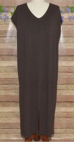 J.Jill Womens L Chocolate Brown V Neck Column Maxi Dress Pockets Rayon Stretch thumbnail 1