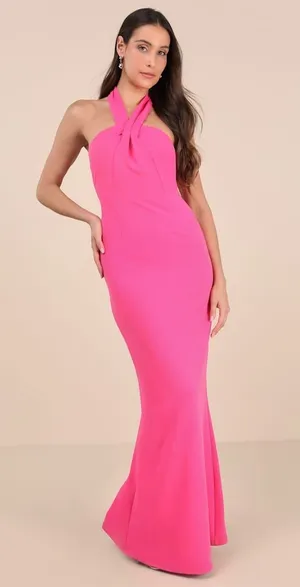 NWT Lulus Mesmerizing Perfection Pink Halter Neck Backless Maxi Dress Gala Sz XL thumbnail 1