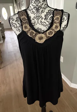 Magic size medium black beaded tank top thumbnail 1