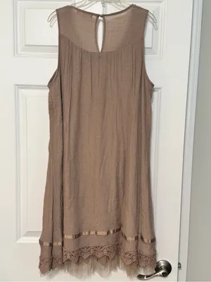 Indigo Soul Muted Mauve Crochet Lace Yolke Bohemian Sleeveless Summer Dress L thumbnail 2