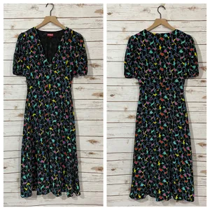 STAUD Milla Puff-Sleeve Midi-Dress - Black Abstract Wave - 4 thumbnail 16