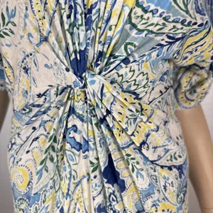 Ralph Lauren‎ Paisley A-Line Midi Dress Size L Blue White Linen Viscose Jersey thumbnail 3