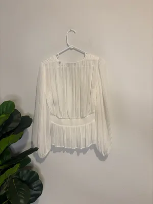 The Kooples semi sheer white Pleated peplum faux wrap Blouse thumbnail 7