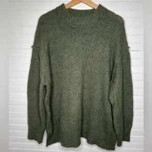 Topshop Women's Green Chunky Knit Mock Neck Oversized Sweater Size S US 4-6 thumbnail 2