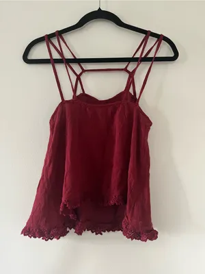 Intimately Free People Strappy Boho Eyelet Tank Top XS Red Festival Romantic thumbnail 6