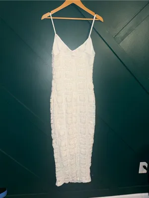 Here Comes the Sun Cayman Sunset Crochet Midi Dress White Beachy Vacation Ready Feminine Brunch thumbnail 5