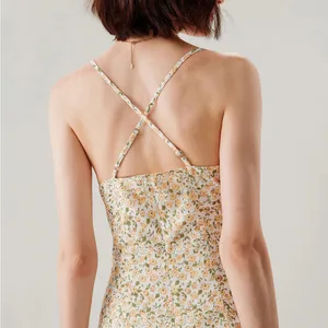 Rihoas Yellow Floral Ruched Slip Midi Dress thumbnail 8