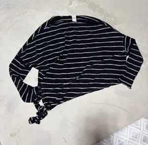 Free people we the free Black & White Striped Long Sleeve Tie-Hem Top medium thumbnail 1