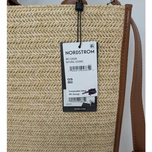 BCBG Straw Woven Tote Bag Natural Cognac Crossbody NWT thumbnail 3