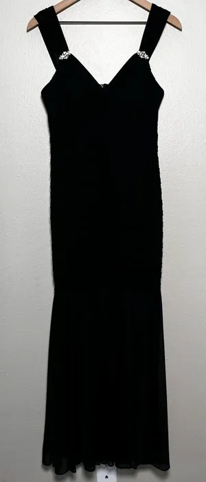 R&M Richards Women Gown 6P Black Rhinestone Ruched‎ Formal Mermaid Maxi Dress thumbnail 1