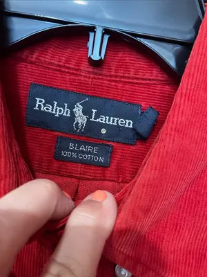 Ralph Lauren Bright Red Corduroy Button-Down Shirt cut off and hemmed size L thumbnail 3