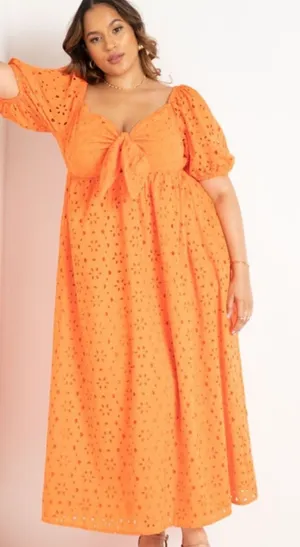Eloquii‎ Eyelet Tie Front Maxi Dress Sz 14 Orange thumbnail 1