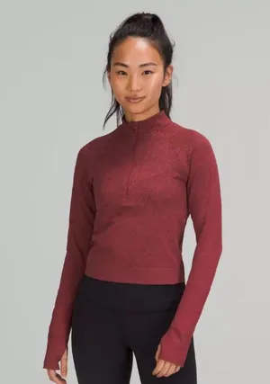 Lululemon EUC Rest Less Cropped 1/2 Zip Dusty Rose thumbnail 1