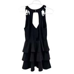 Altar'd State Black halter open back ruffle tiered Mini Dress M flirty dance thumbnail 2