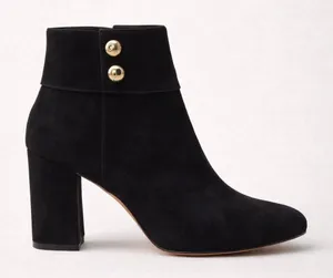 Kate Spade Black Suede Ankle Boots Block Heel Gold Button Size 9.5 thumbnail 1