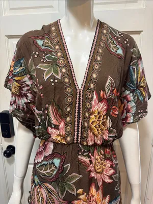 Farm Rio Anthropologie Valentina Brown Floral Maxi Dress In Brown Motif Size XS thumbnail 3