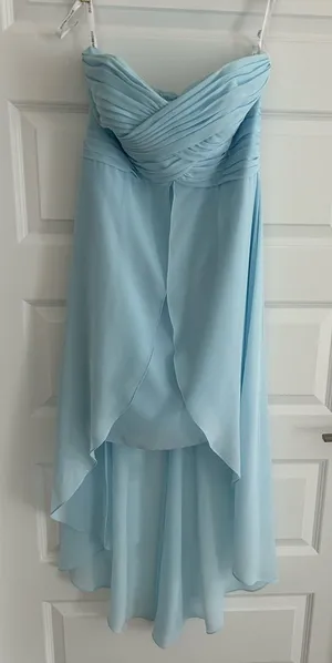 David’s Bridal Strapless Chiffon Gown Blue Size 10 thumbnail 1
