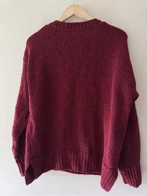 Aerie Chenille Chunky Knit Like Candy Deep Cherry Burgundy Sweater thumbnail 6