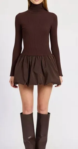 Anthropologie En Saison Giovanna Mixed Media Mini Dress in Brown NWT L thumbnail 1