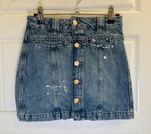 Free People We The Free Denim Mini Skirt Paint Splatter Button Front Size 24 thumbnail 1