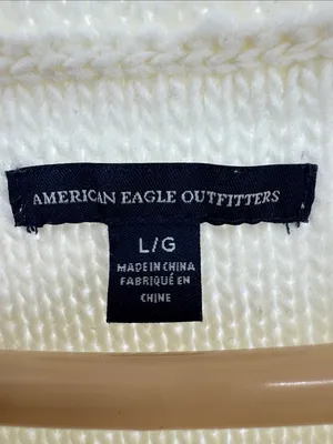 American Eagle Outfitters Cream Crewneck cable Knit Sweater wool blend L winter thumbnail 8