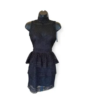 Lulus Kiss and Spell Black Crochet Lace Peplum Dress Size M thumbnail 2