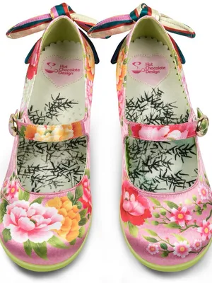 Pink Floral Mary Jane Block Heel Pumps thumbnail 4