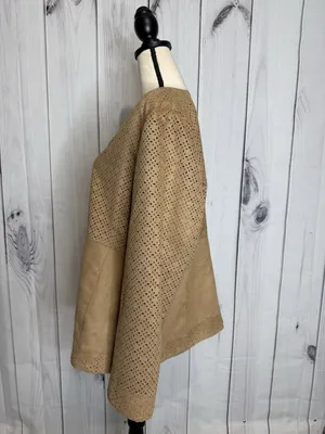 Chicos Jacket Womens Sz 3 XL Tan Leather Suede Full Zip Jacket Laser Cut thumbnail 4
