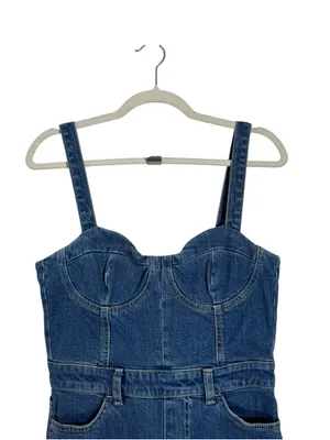 7 For All Mankind Beauty Denim Mega Flare Jumpsuit in Diana Blue Size M thumbnail 6