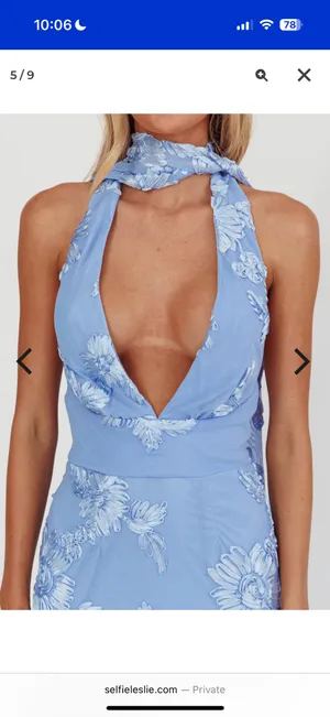 Selfie Leslie Cipriana Backless Halter Maxi Dress Embellished Blue Size Small Worn Once Paid $115 thumbnail 4
