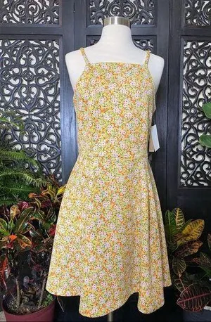 Copper Key Fit & Flare Yellow Ditsy Floral Dress thumbnail 1
