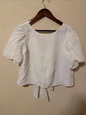 Club Monaco Ivory Tie-Front Puff Sleeve Blouse silk size small tie back thumbnail 3