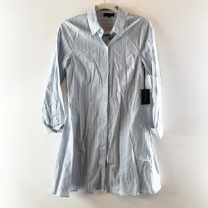 1.State Stripe Long Sleeve Cotton Button-Front Mini Shirtdress Blue Denim XS thumbnail 2