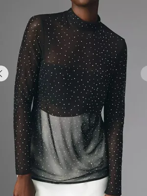 Eva Franco Starlight Long-Sleeve Sheer Tunic Sz L‎ thumbnail 3